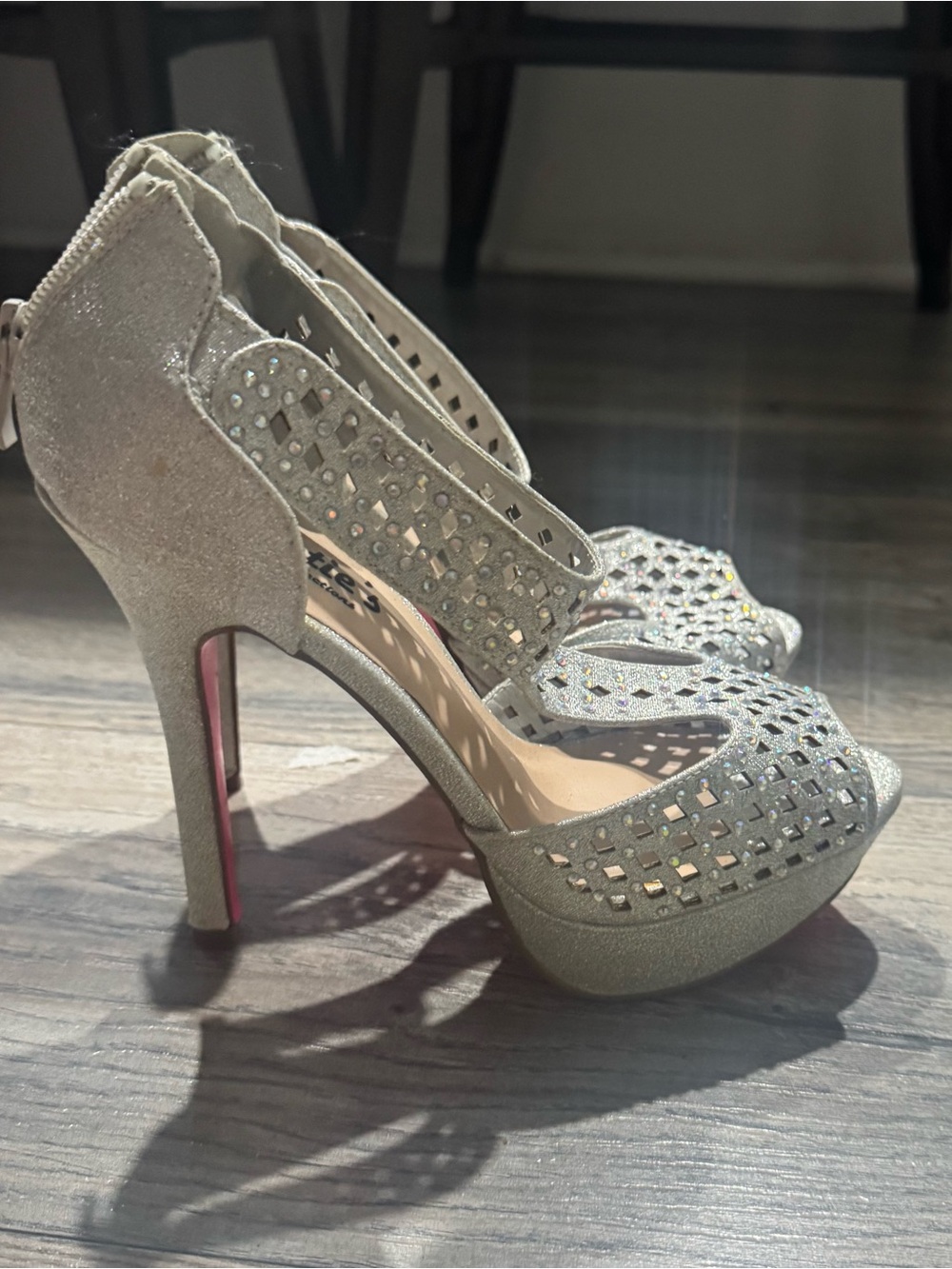 Silver Glitter Cutout Platform High Heel Sandals - Women